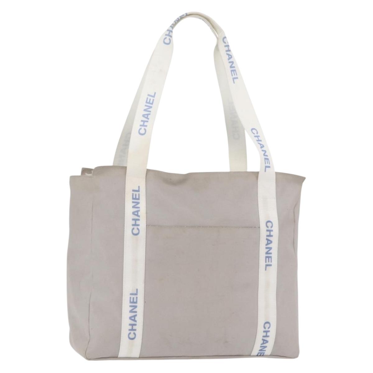 CHANEL Tote Bag Canvas Gray Silver CC