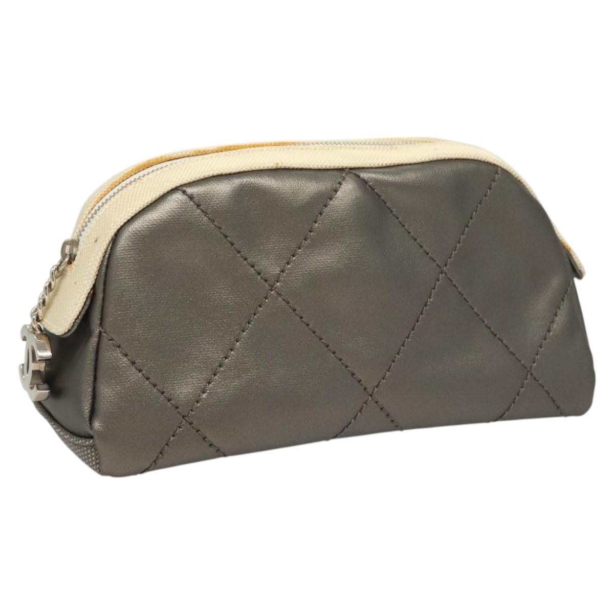 CHANEL Bicolore Pouch PVC Leather Gray CC