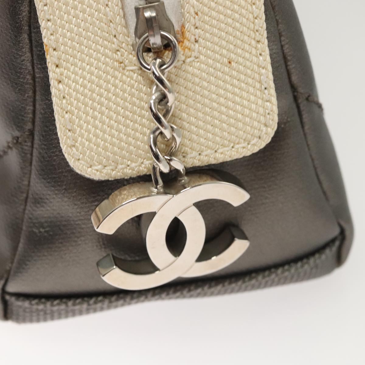 CHANEL Bicolore Pouch PVC Leather Gray CC