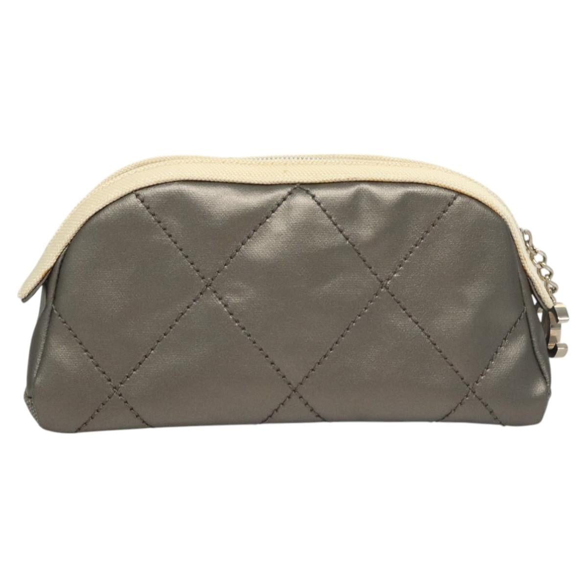 CHANEL Bicolore Pouch PVC Leather Gray CC