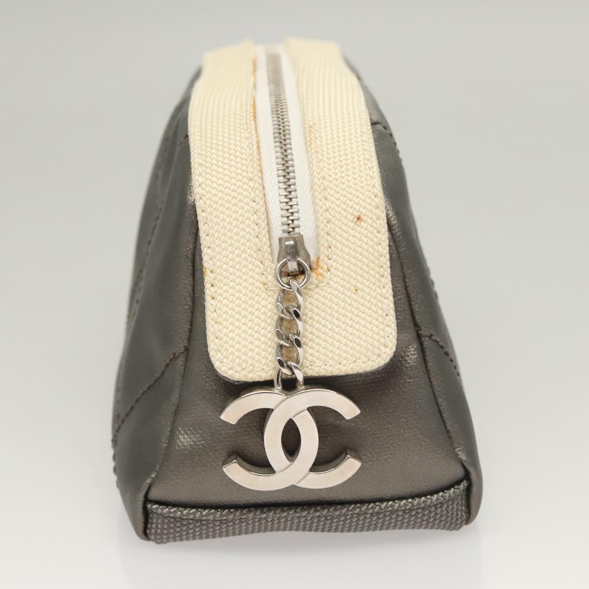 CHANEL Bicolore Pouch PVC Leather Gray CC