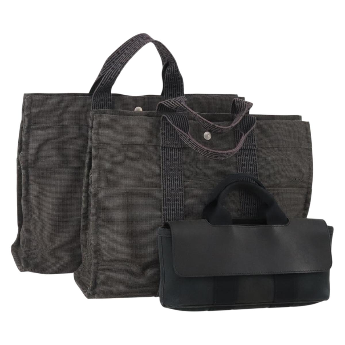 HERMES Tote Bag Canvas 3 Set Black Gray