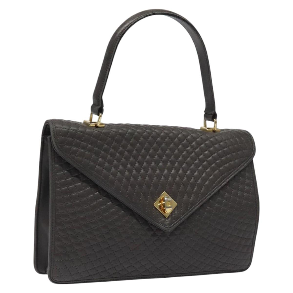 BALLY Quilted Hand Bag Leather Gray Gold