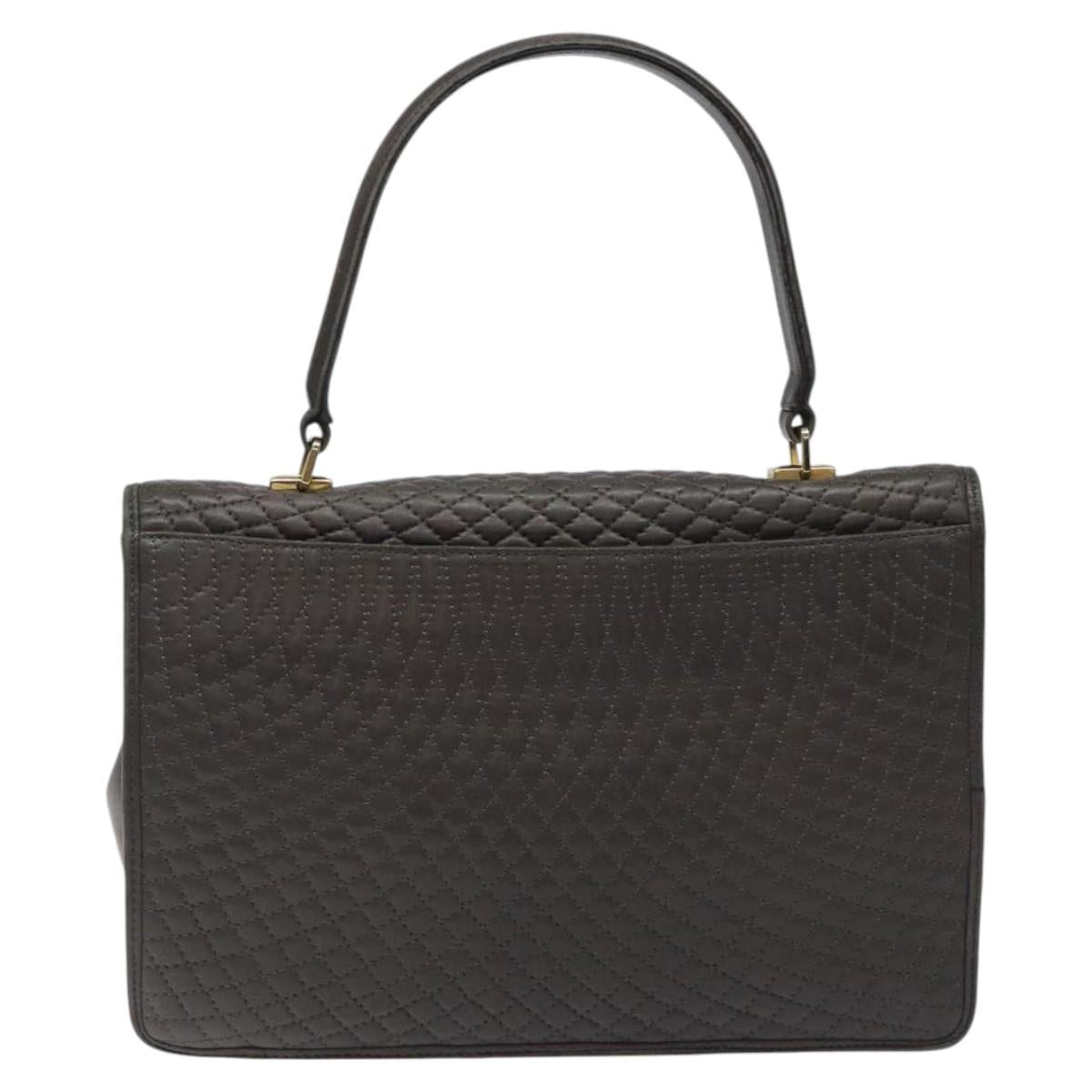 BALLY Quilted Hand Bag Leather Gray Gold