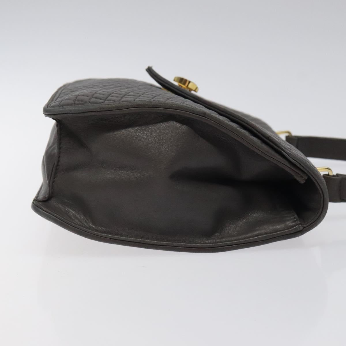 BALLY Quilted Hand Bag Leather Gray Gold