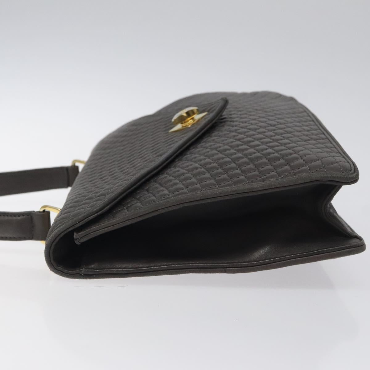 BALLY Quilted Hand Bag Leather Gray Gold