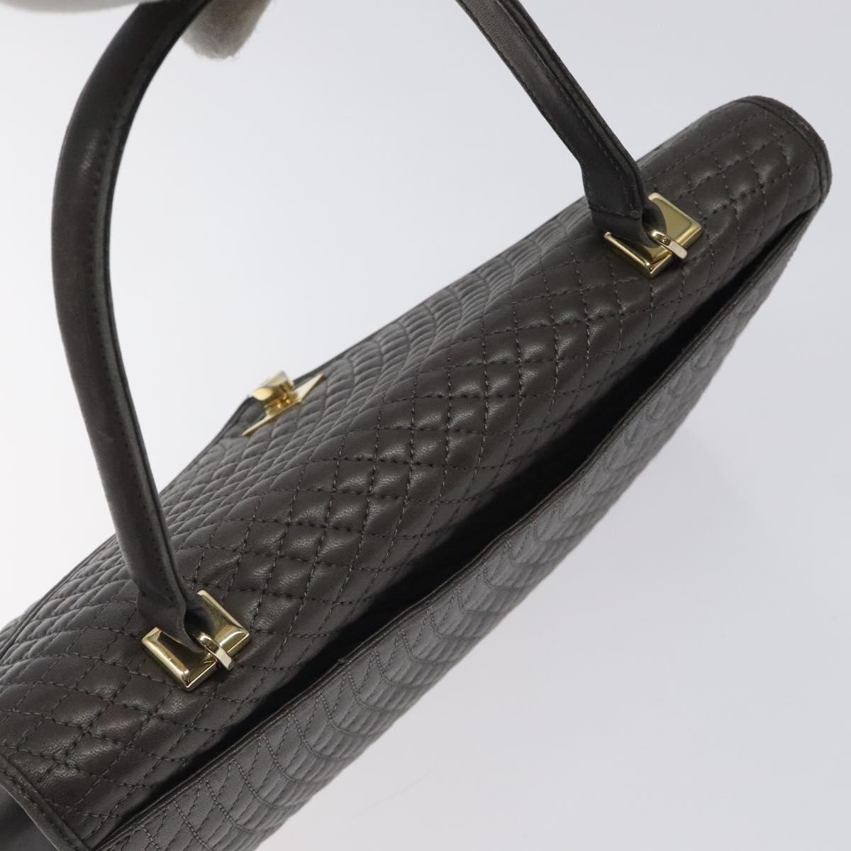 BALLY Quilted Hand Bag Leather Gray Gold