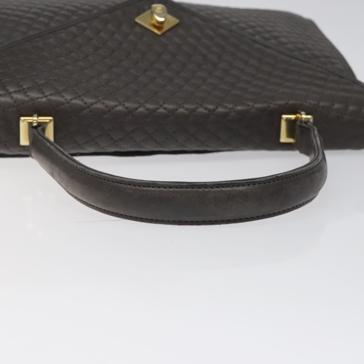 BALLY Quilted Hand Bag Leather Gray Gold