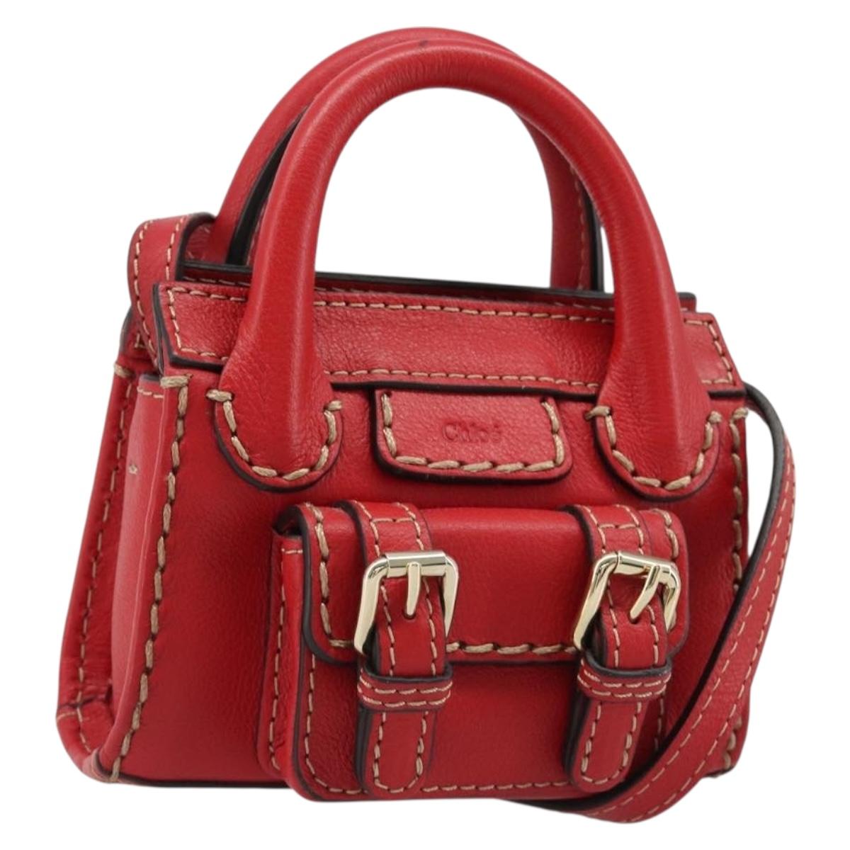 Chloe Hand Bag Leather 2way Red Gold