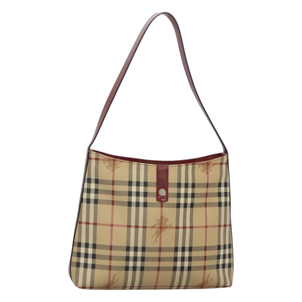BURBERRY Nova Check Shoulder Bag PVC Beige Silver