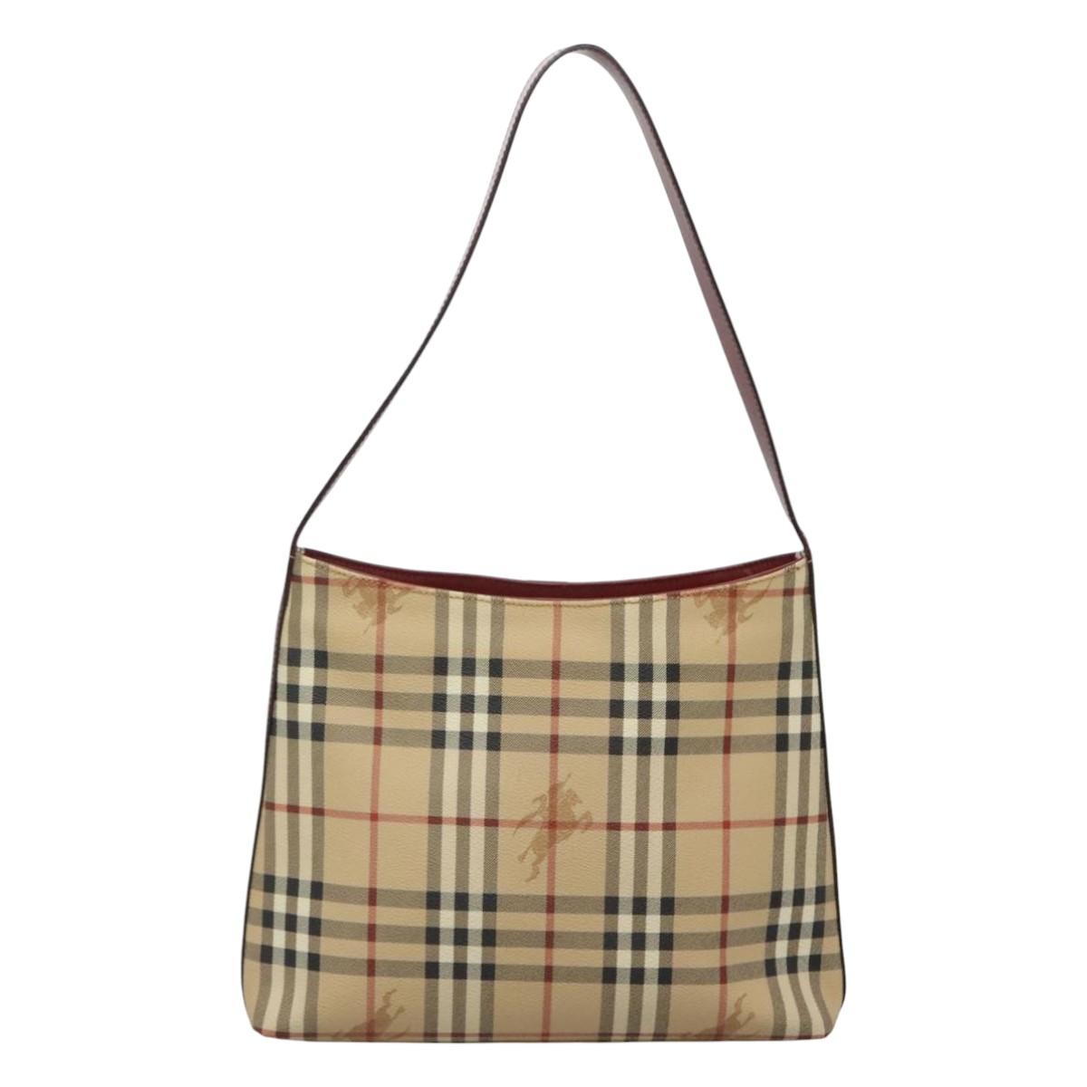 BURBERRY Nova Check Shoulder Bag PVC Beige Silver