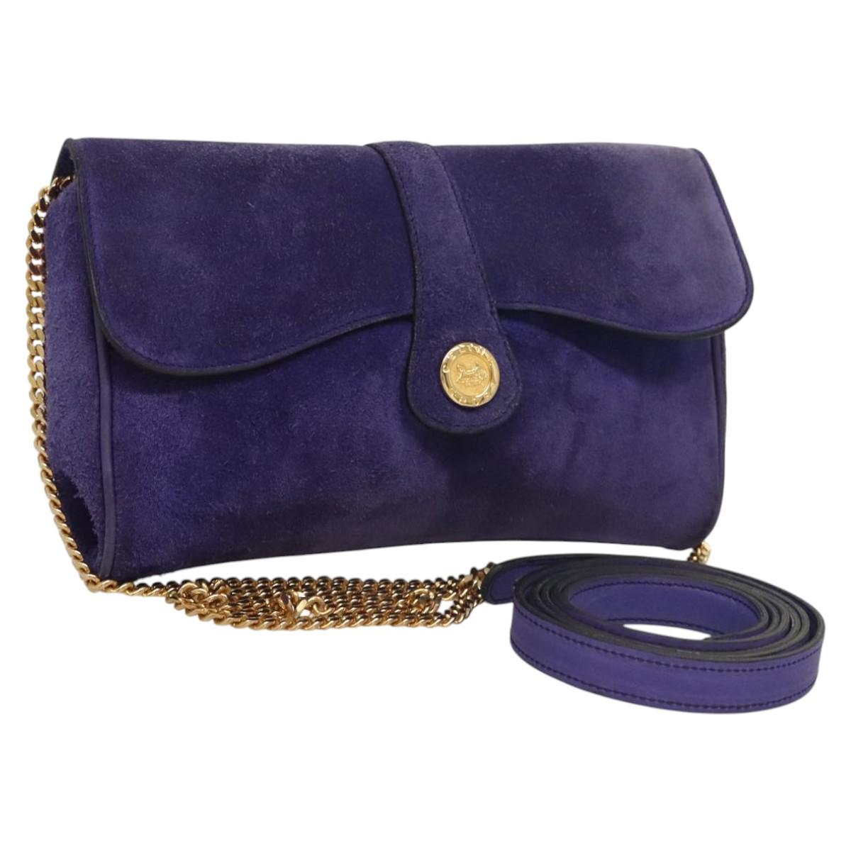CELINE Chain Shoulder Bag Suede Purple