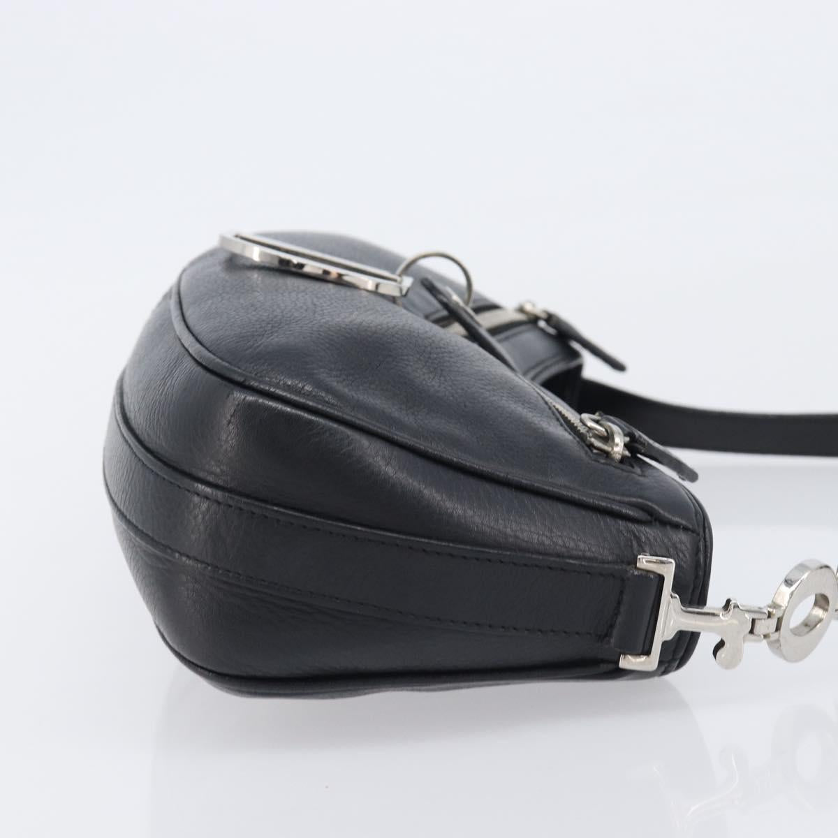 Christian Dior Shoulder Bag Leather Black Silver