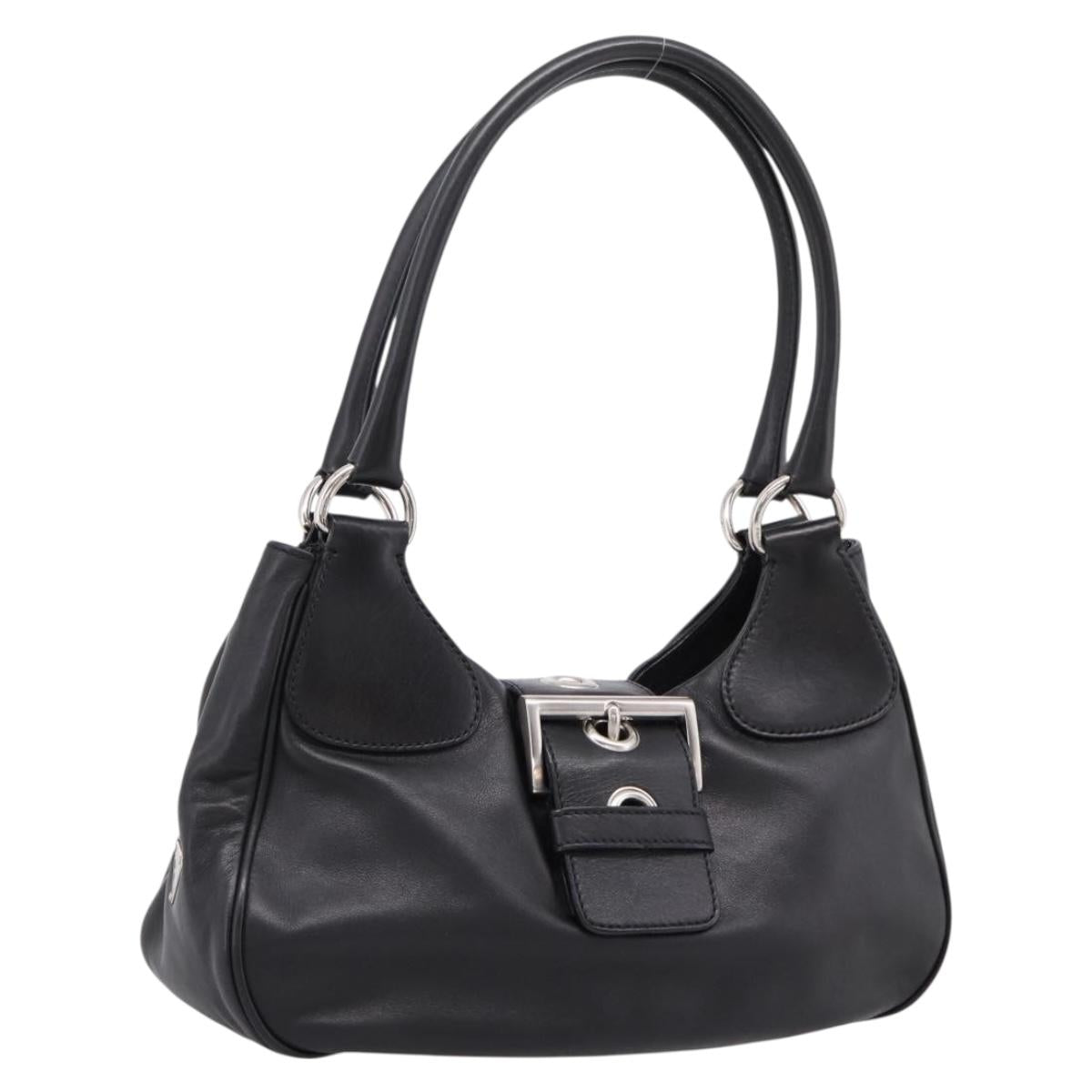 PRADA Shoulder Bag Leather Black Silver
