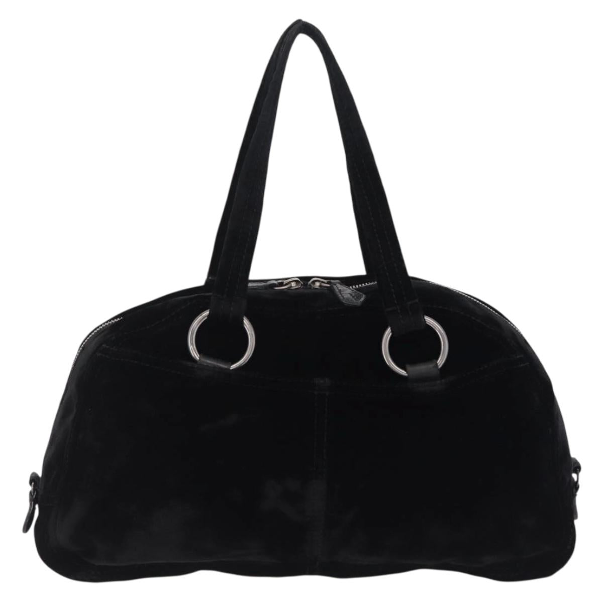 PRADA Hand Bag Velor Black Silver