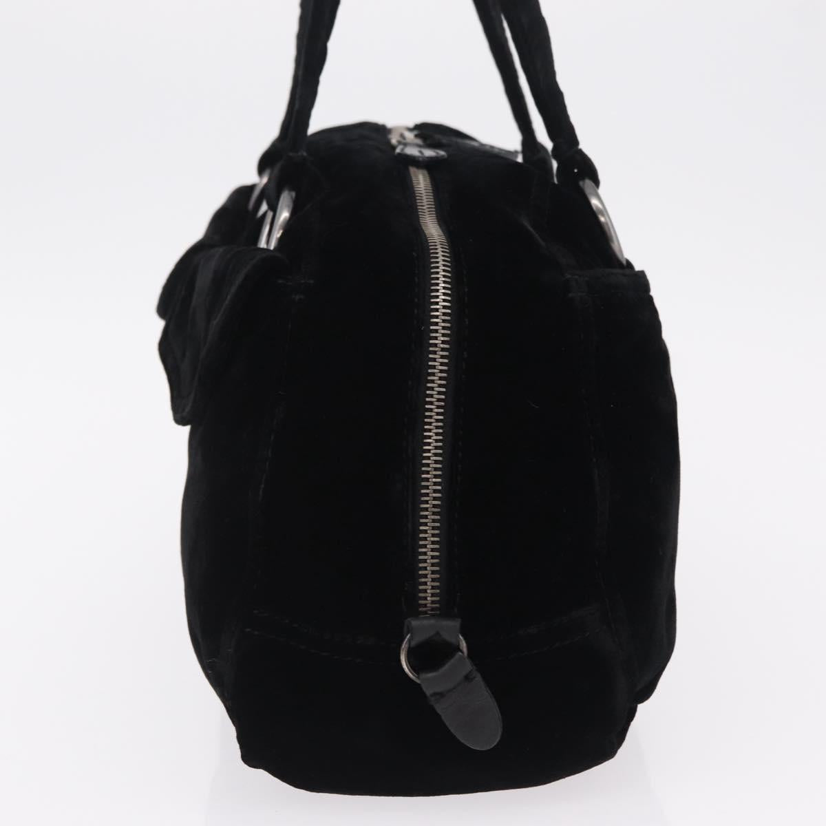 PRADA Hand Bag Velor Black Silver