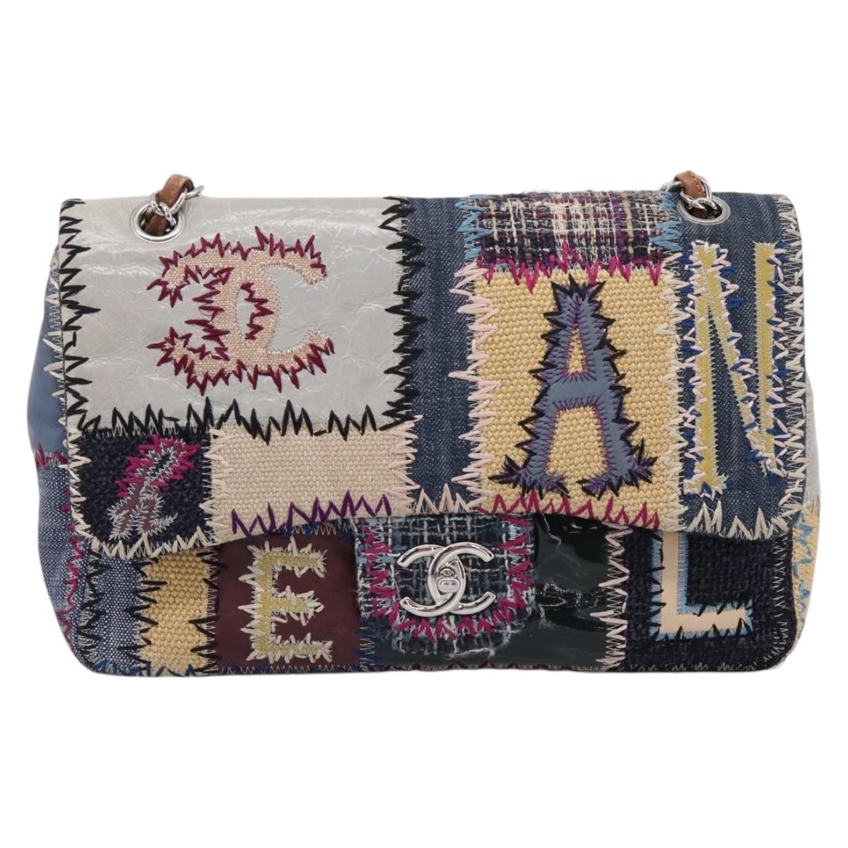 CHANEL Chain Limited Edition Patchwork Bag Denim Blue Silver CC