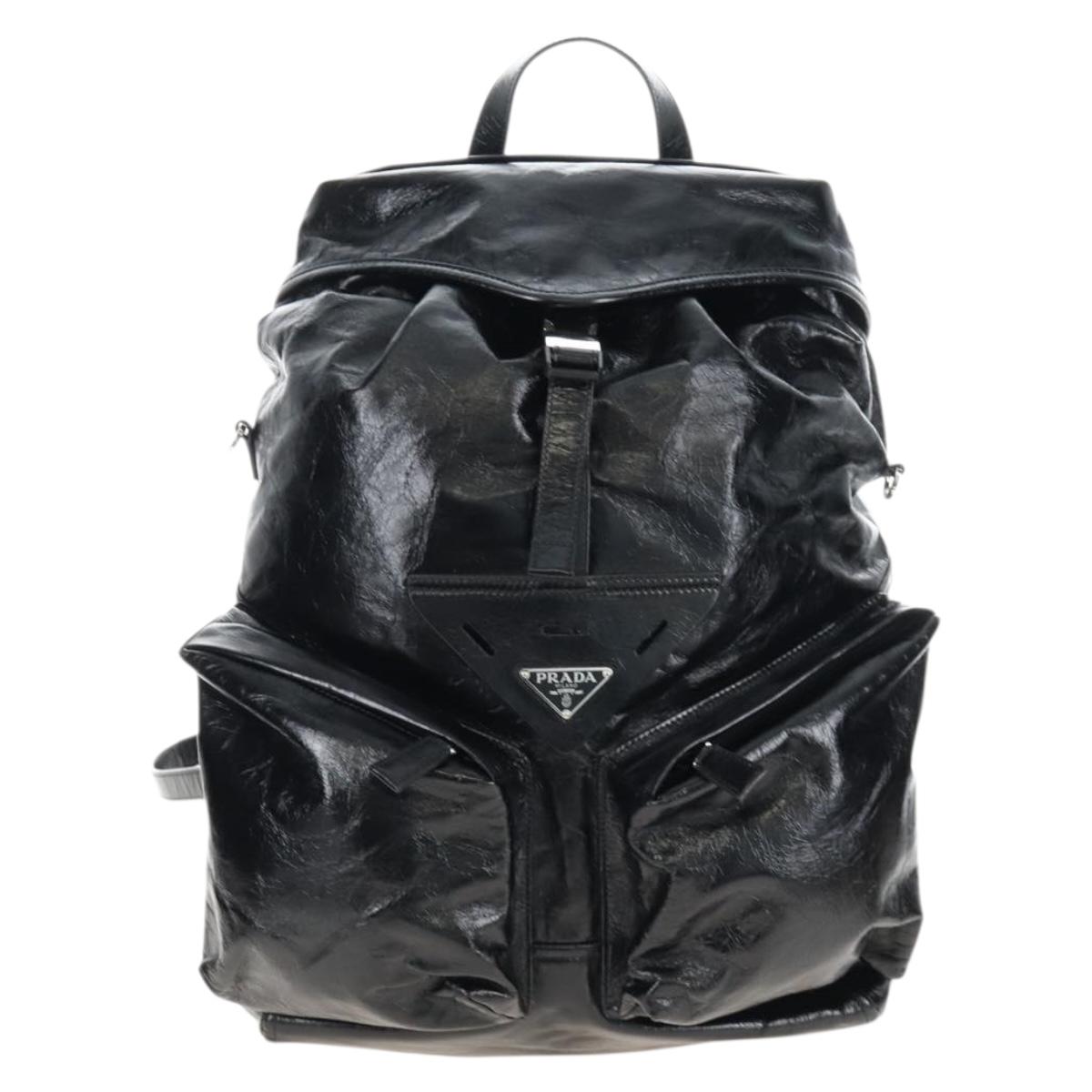 PRADA Backpack Leather 2way Black Silver