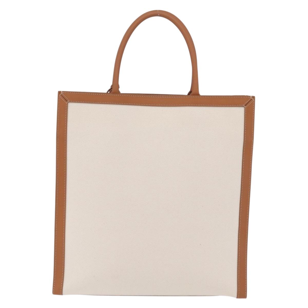 CELINE Vertical Cabas Large Hand Bag Canvas Ivory Gold Tone