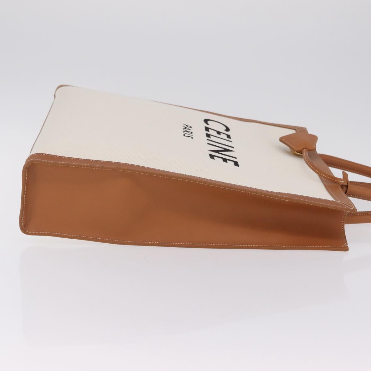 CELINE Vertical Cabas Large Hand Bag Canvas Ivory Gold Tone
