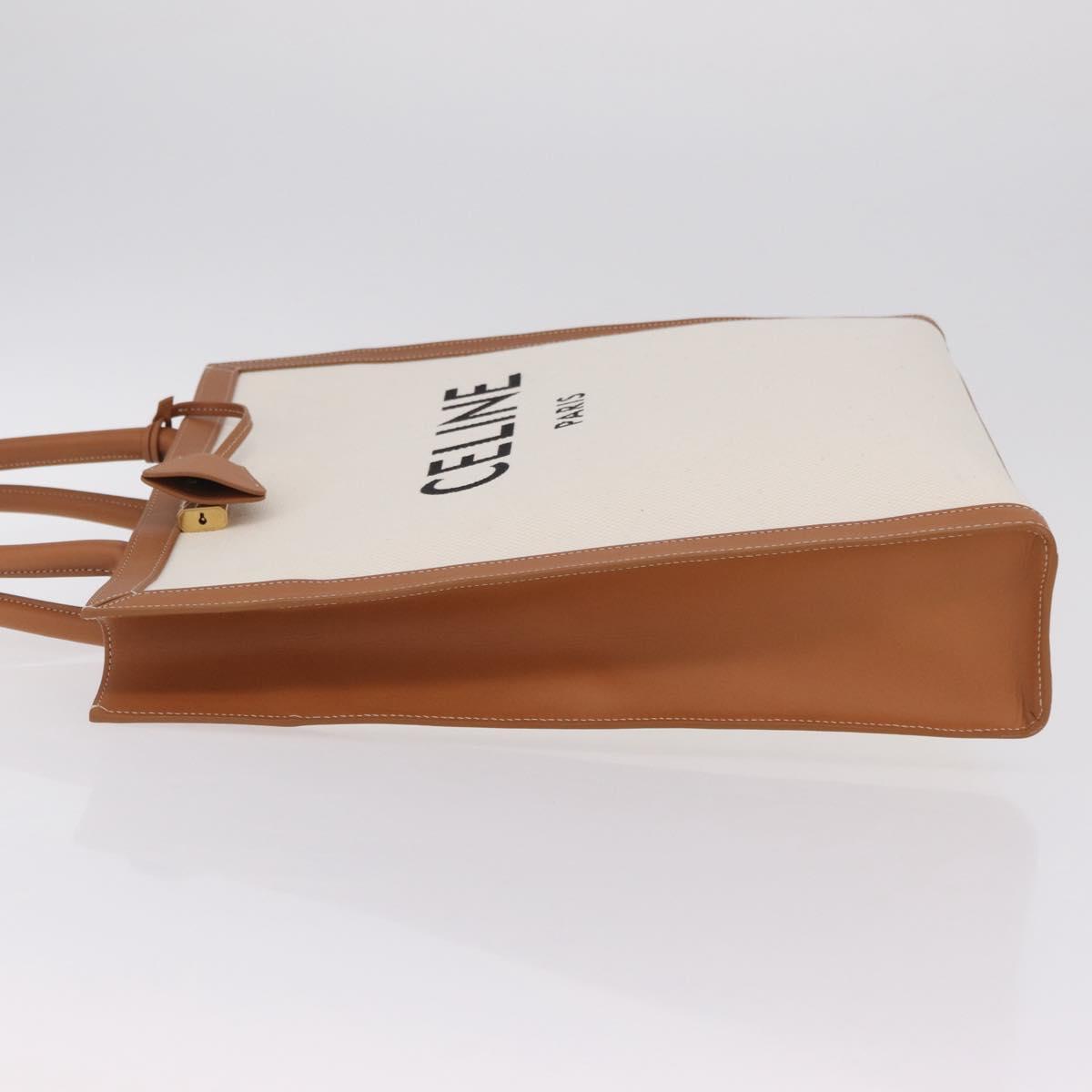 CELINE Vertical Cabas Large Hand Bag Canvas Ivory Gold Tone