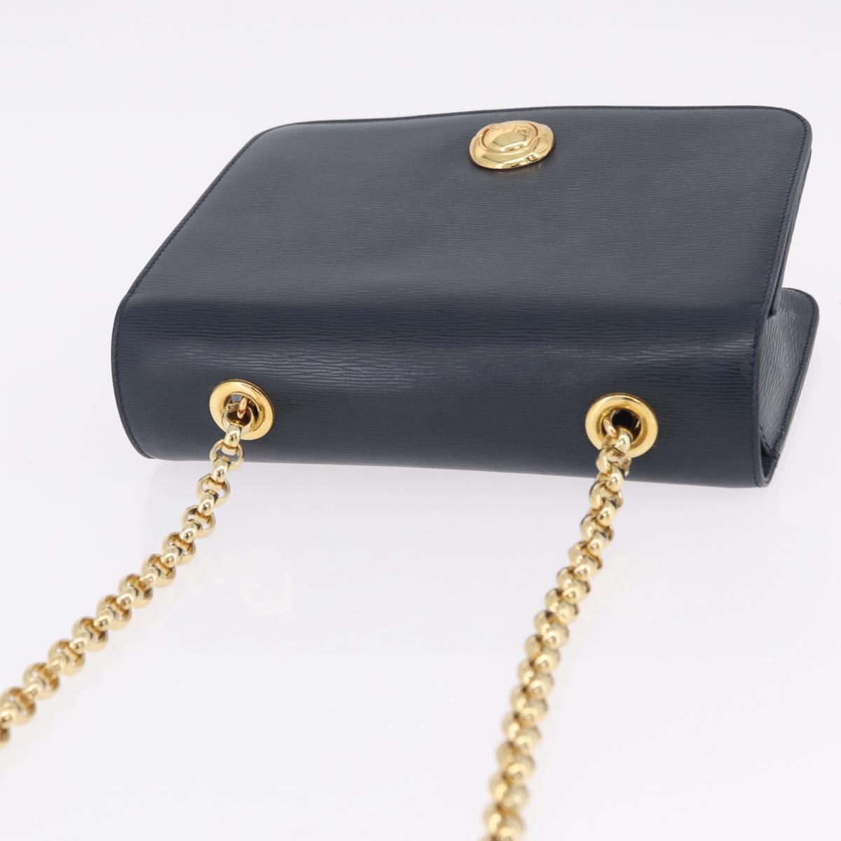 Chloe Chain Shoulder Bag Leather Navy Gold