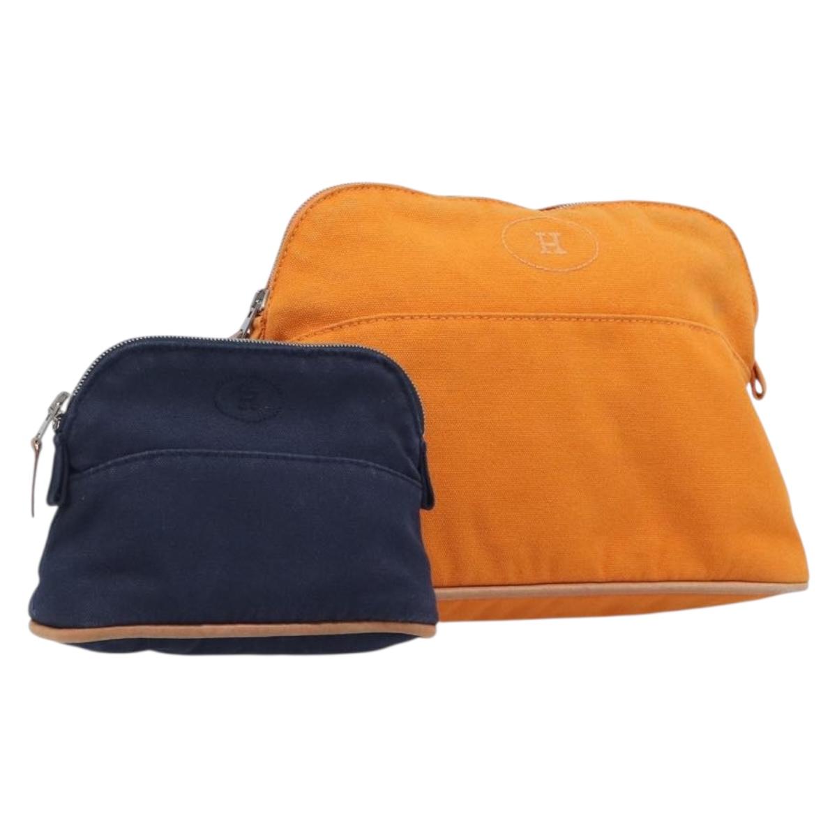 HERMES Bolide Pouch Canvas 2 Set Black Orange