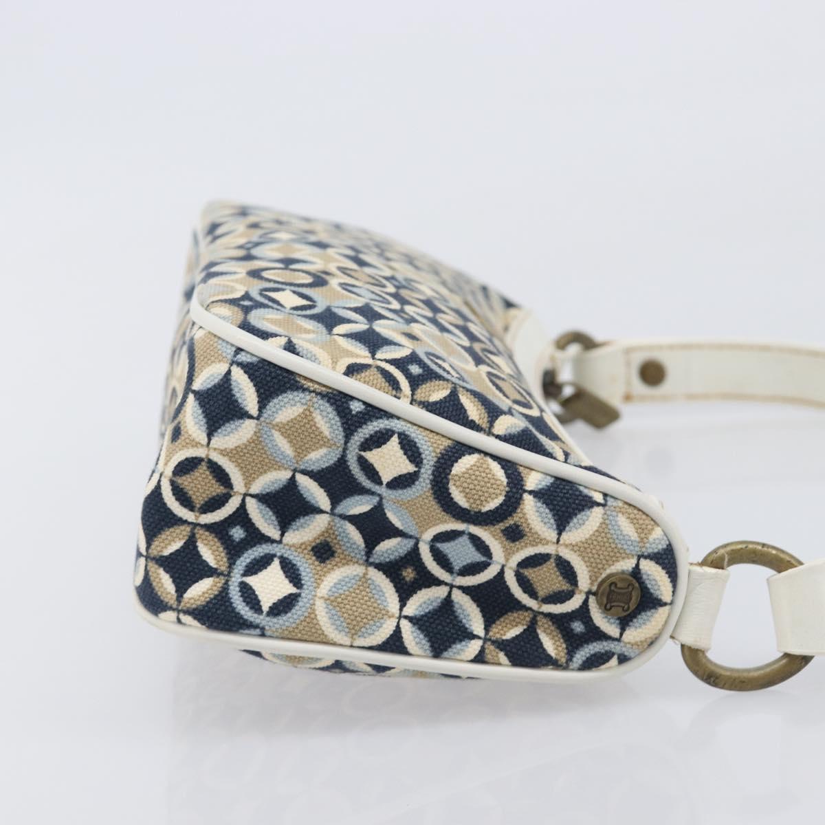 CELINE Hand Bag Canvas Navy Gold Tone