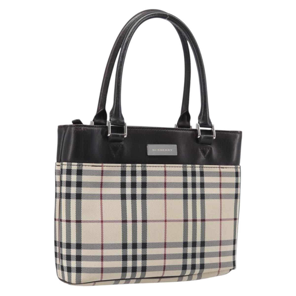 BURBERRY Nova Check Hand Bag Canvas Beige Silver