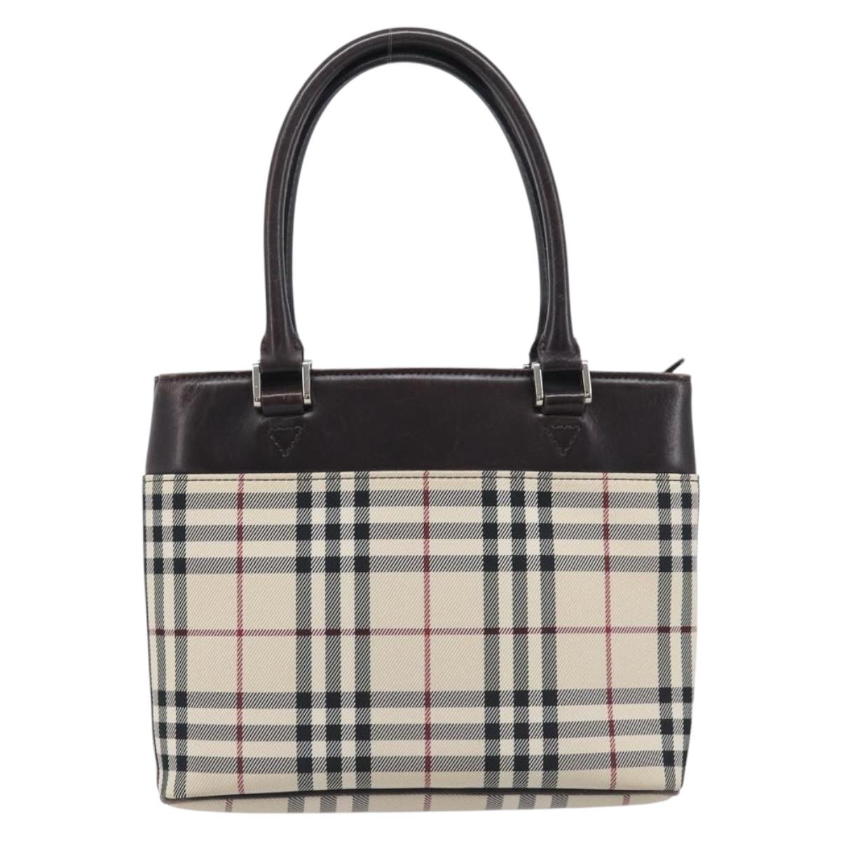 BURBERRY Nova Check Hand Bag Canvas Beige Silver