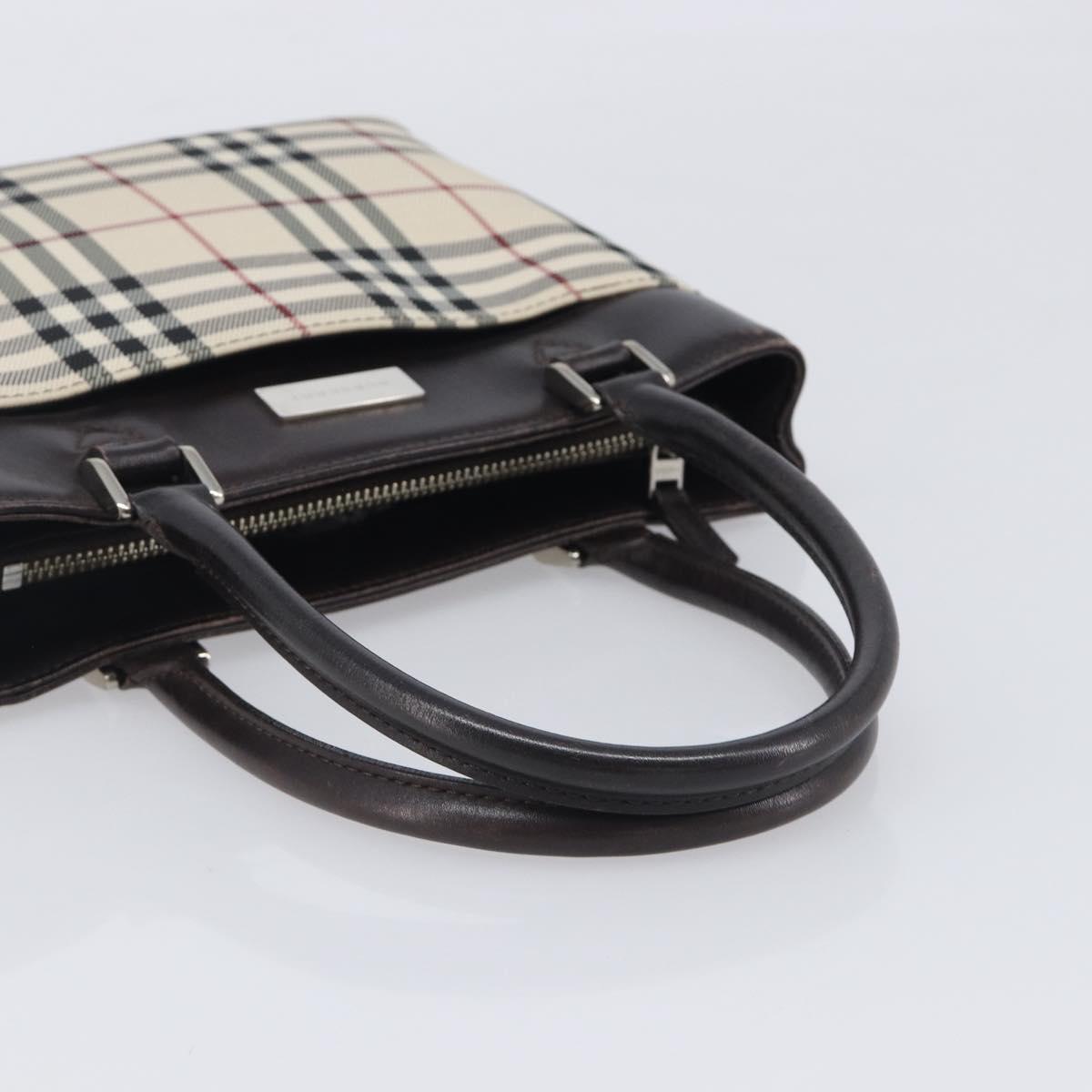 BURBERRY Nova Check Hand Bag Canvas Beige Silver