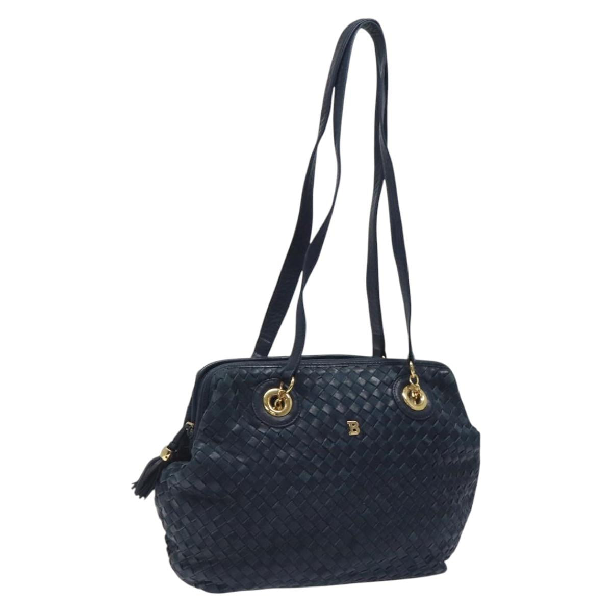 BALLY Shoulder Bag Leather Navy Gold