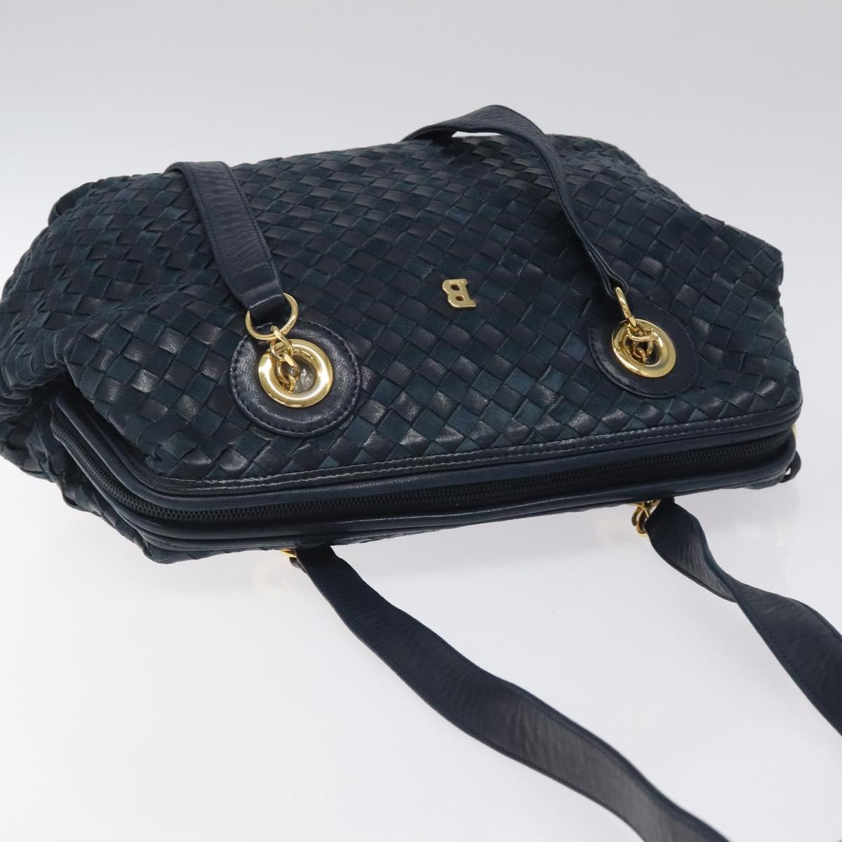 BALLY Shoulder Bag Leather Navy Gold