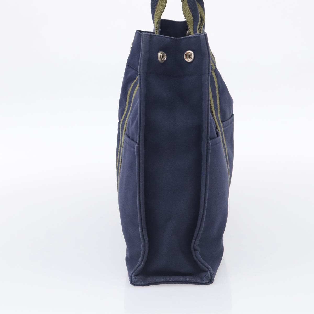 HERMES Fourre Tout MM Hand Bag Canvas Navy Silver