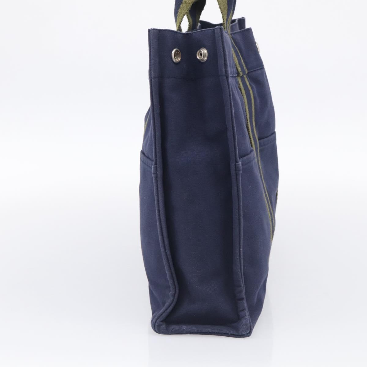 HERMES Fourre Tout MM Hand Bag Canvas Navy Silver