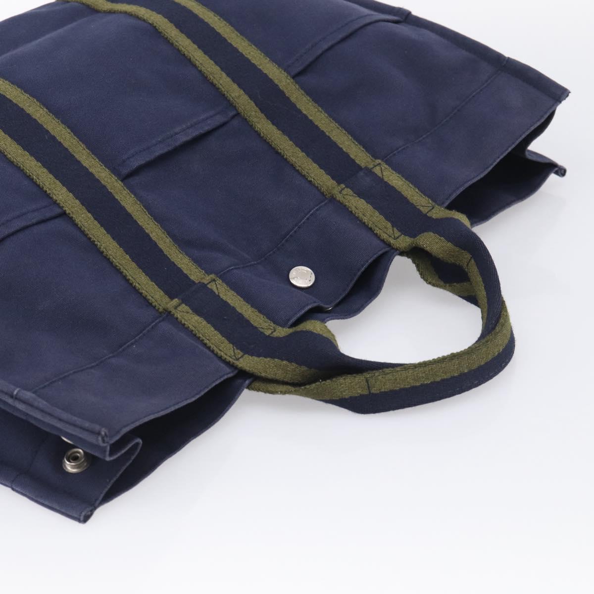 HERMES Fourre Tout MM Hand Bag Canvas Navy Silver