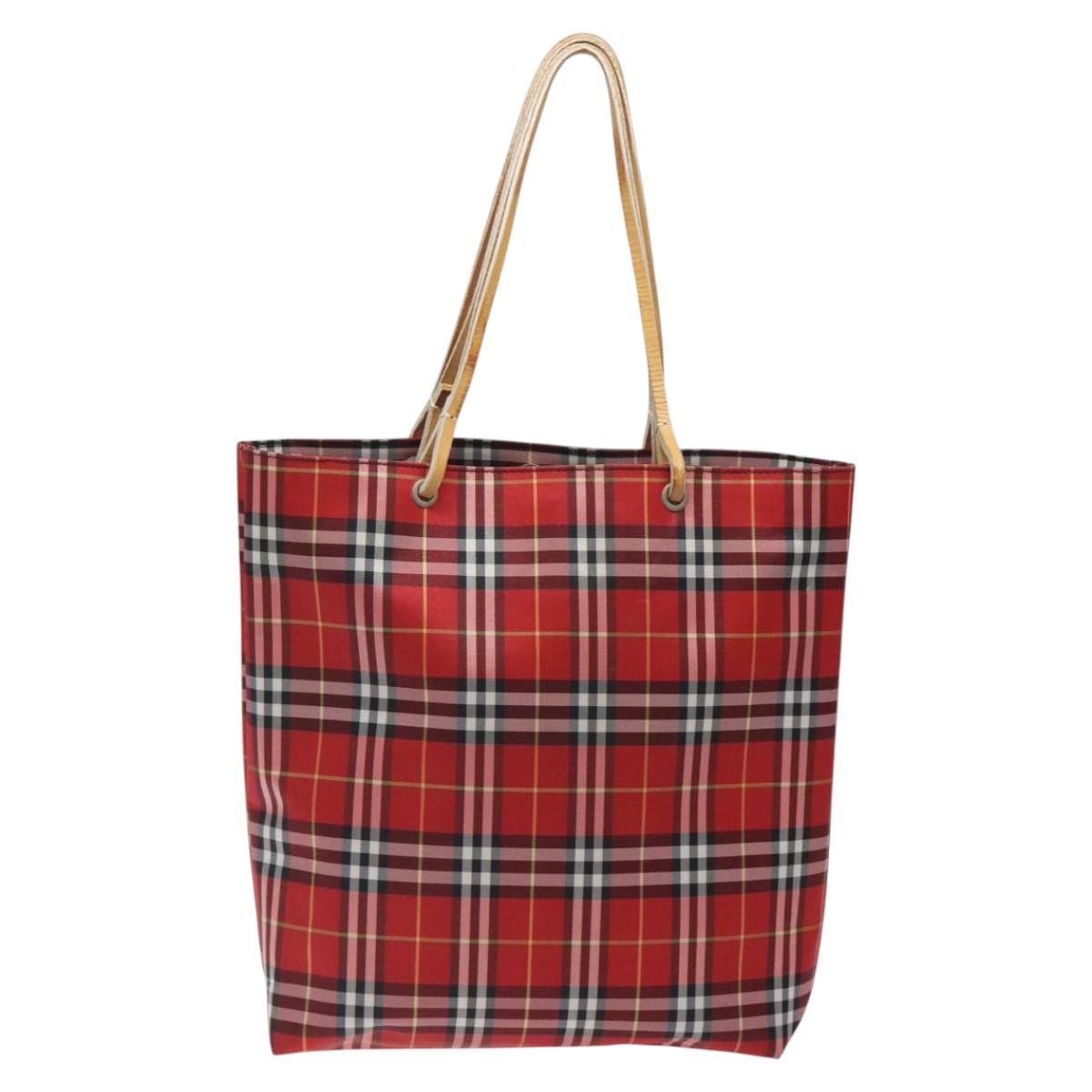 BURBERRY Nova Check Tote Bag Nylon Red