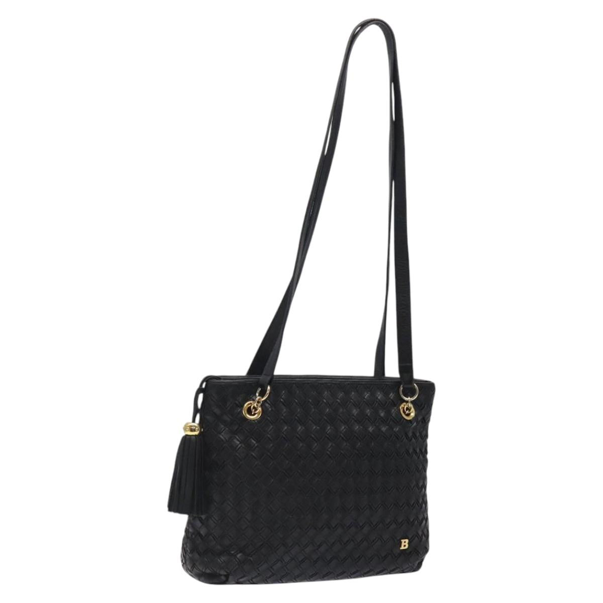 BALLY Quilted Shoulder Bag Leather Black Gold