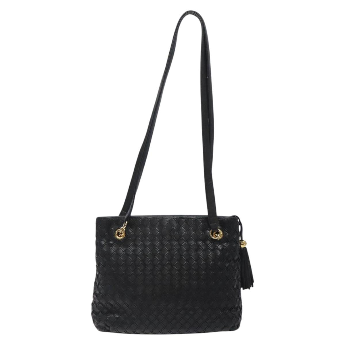 BALLY Quilted Shoulder Bag Leather Black Gold