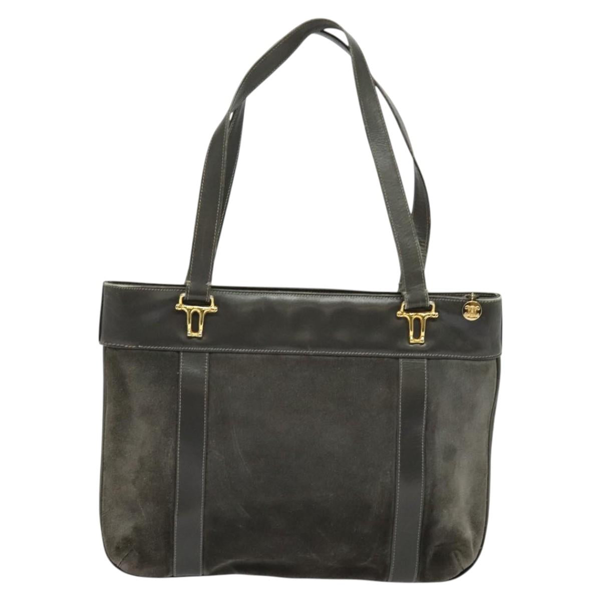 CELINE Hand Bag Suede Leather Gray Gold