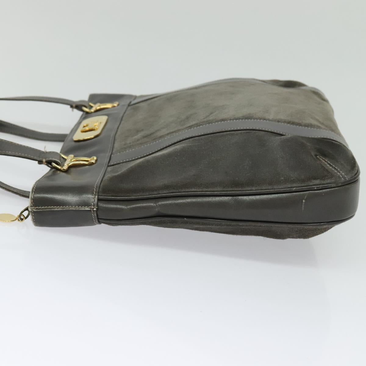CELINE Hand Bag Suede Leather Gray Gold