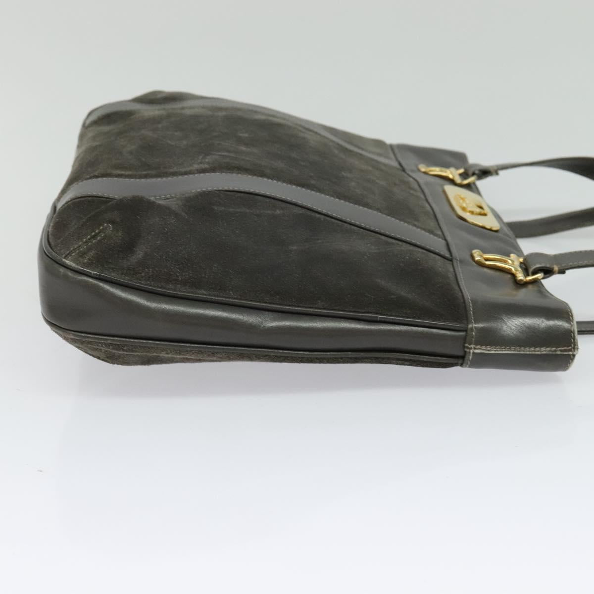 CELINE Hand Bag Suede Leather Gray Gold