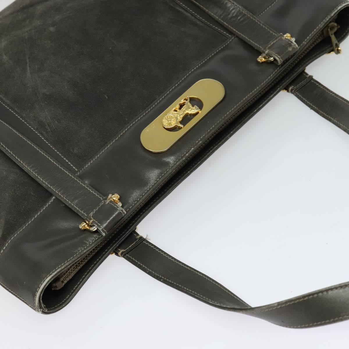 CELINE Hand Bag Suede Leather Gray Gold
