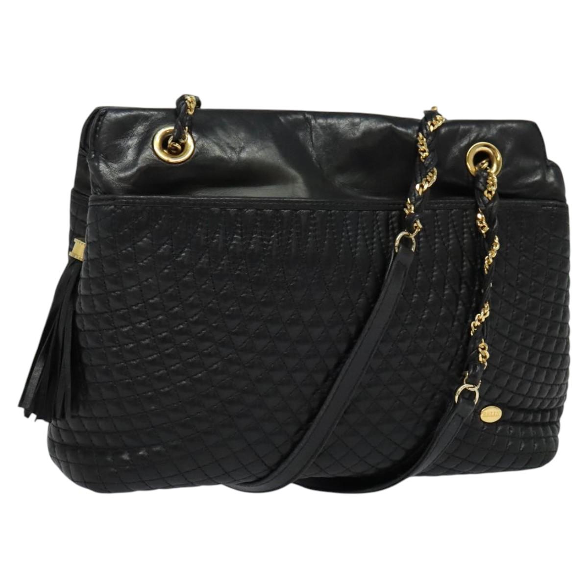 BALLY Shoulder Bag Leather Black Gold