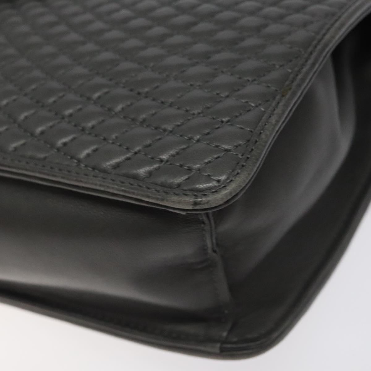 BALLY Quilted Hand Bag Leather Gray Gold
