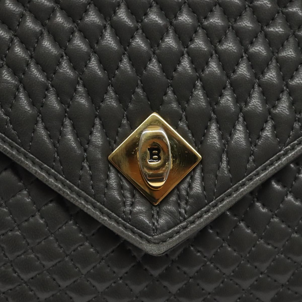 BALLY Quilted Hand Bag Leather Gray Gold