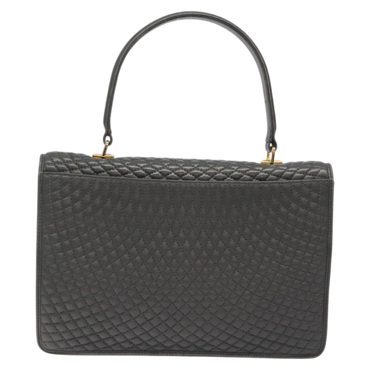 BALLY Quilted Hand Bag Leather Gray Gold