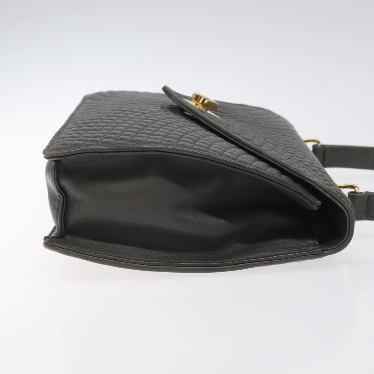 BALLY Quilted Hand Bag Leather Gray Gold