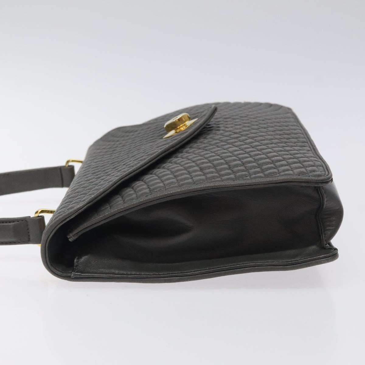 BALLY Quilted Hand Bag Leather Gray Gold