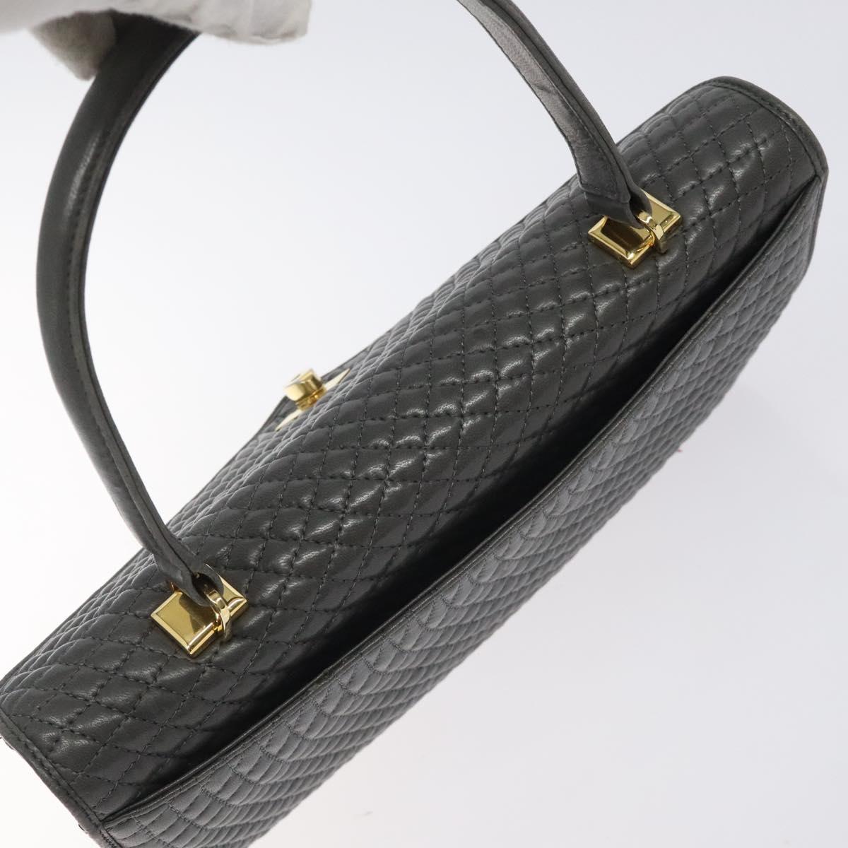 BALLY Quilted Hand Bag Leather Gray Gold